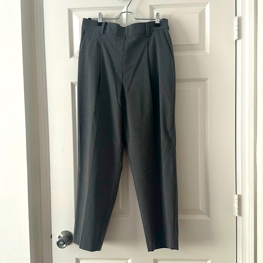 Loft Gray High-Waisted Wide-Leg Work Pants